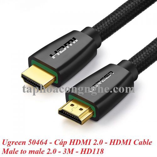 Ugreen 50464 3M màu Đen Cáp tín hiệu HDMI chuẩn 2.0 hỗ trợ phân giải 4K HD118 30050464